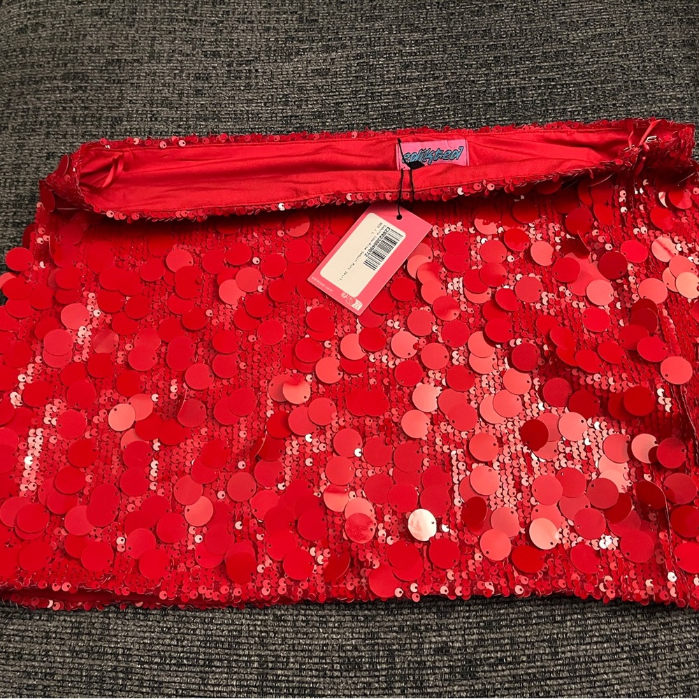 Edikted Red Sequin Mini Skirt
